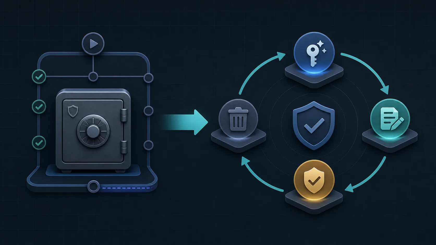 A sealed CI secret vault leading to a safe credential rotation cycle